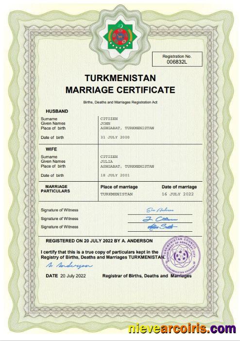 Turkmenistan marriage certificate